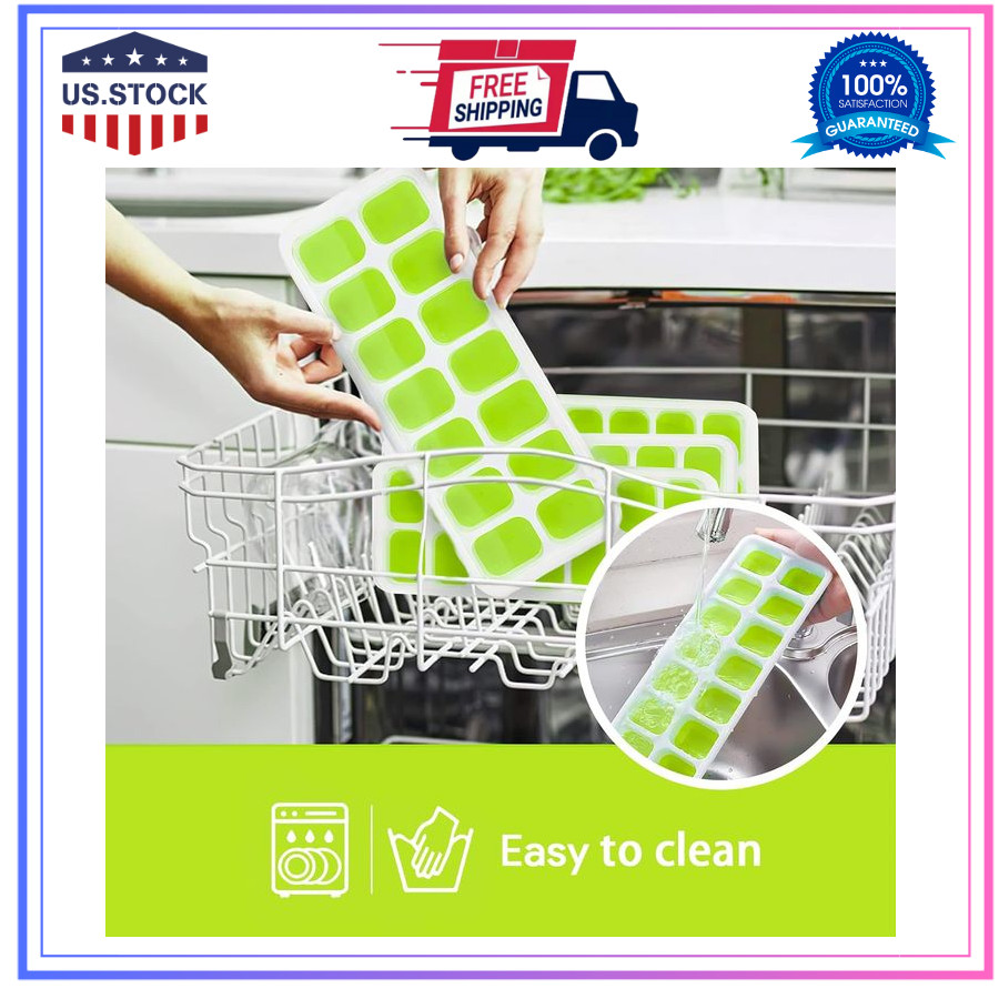 Ice Cube Tray with Lid, 4 Pack Durable Stackable Ice Cube Trays for Freezer with