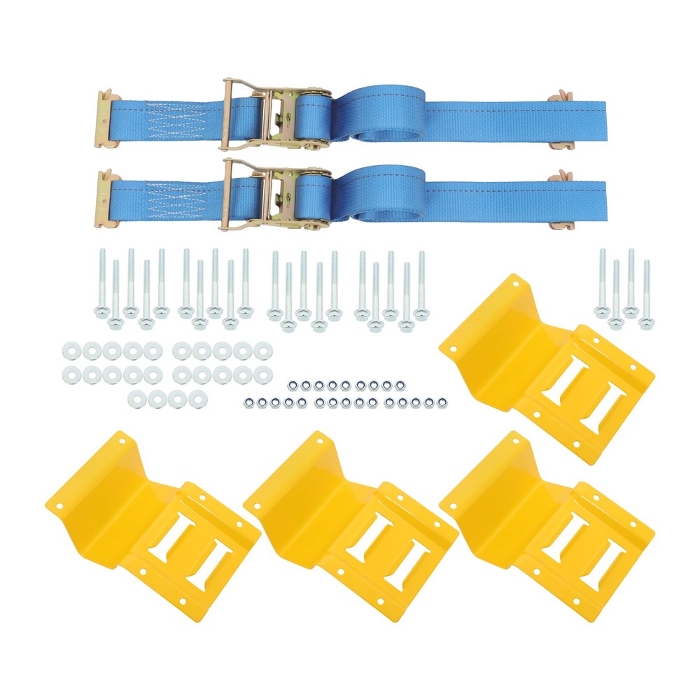 LABLT Secure Cargo E Track Wheel Chock System 7.5' Blue Ratchet Tie Down Straps