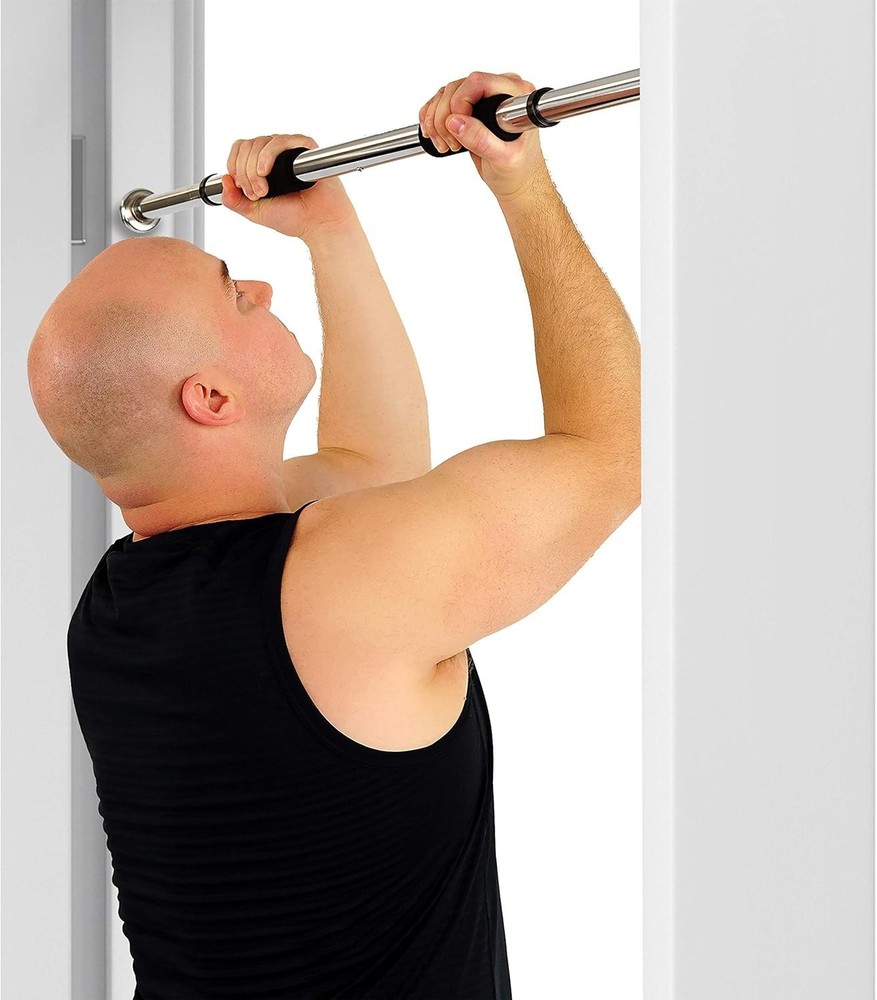 Chrome Adjustable Pull Up Bar - Comfortable Grip for Effective Home Workouts