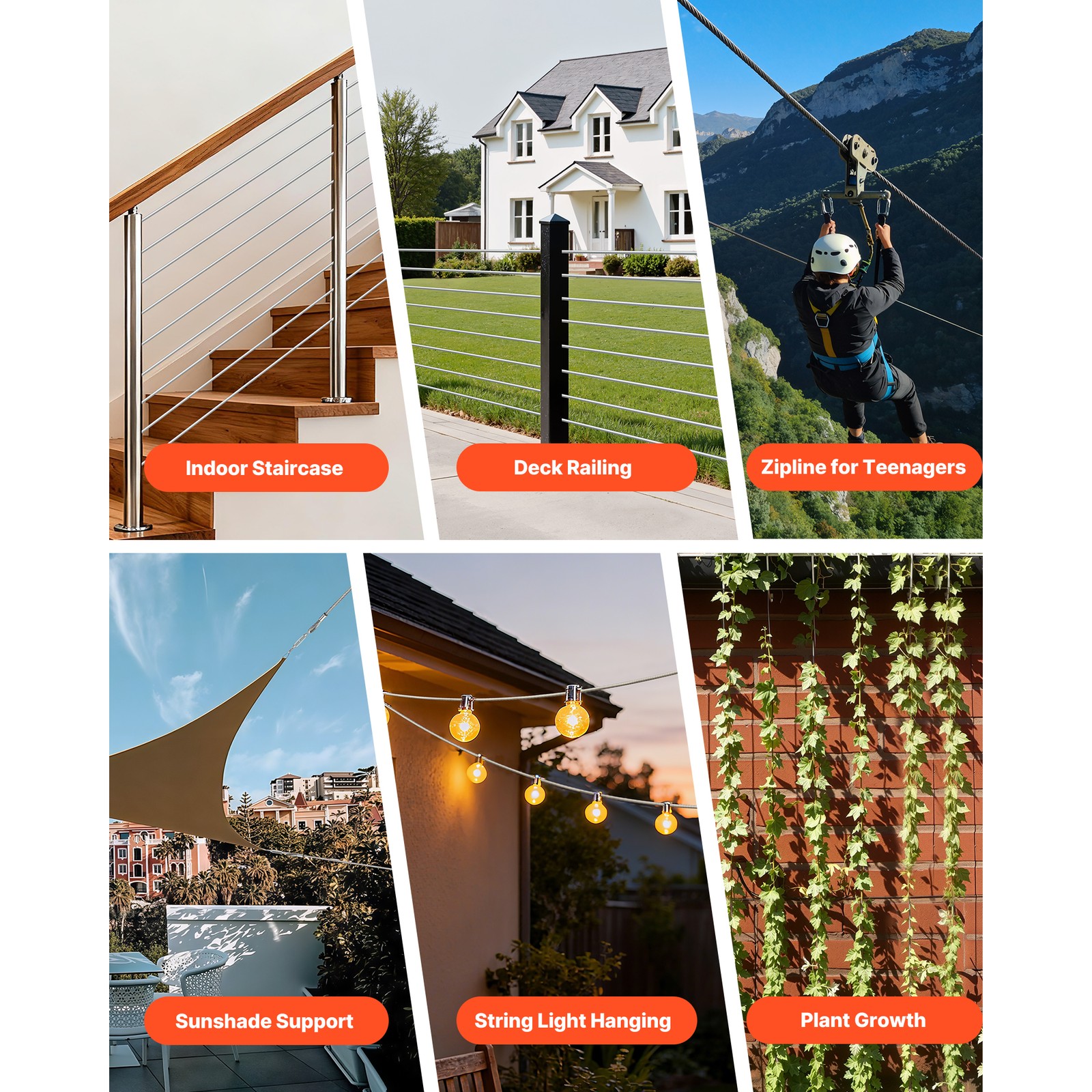 Uimoso Galvanized Carbon Steel Wire Rope 1/4 in 7x19, 250 ft Cable for Railing