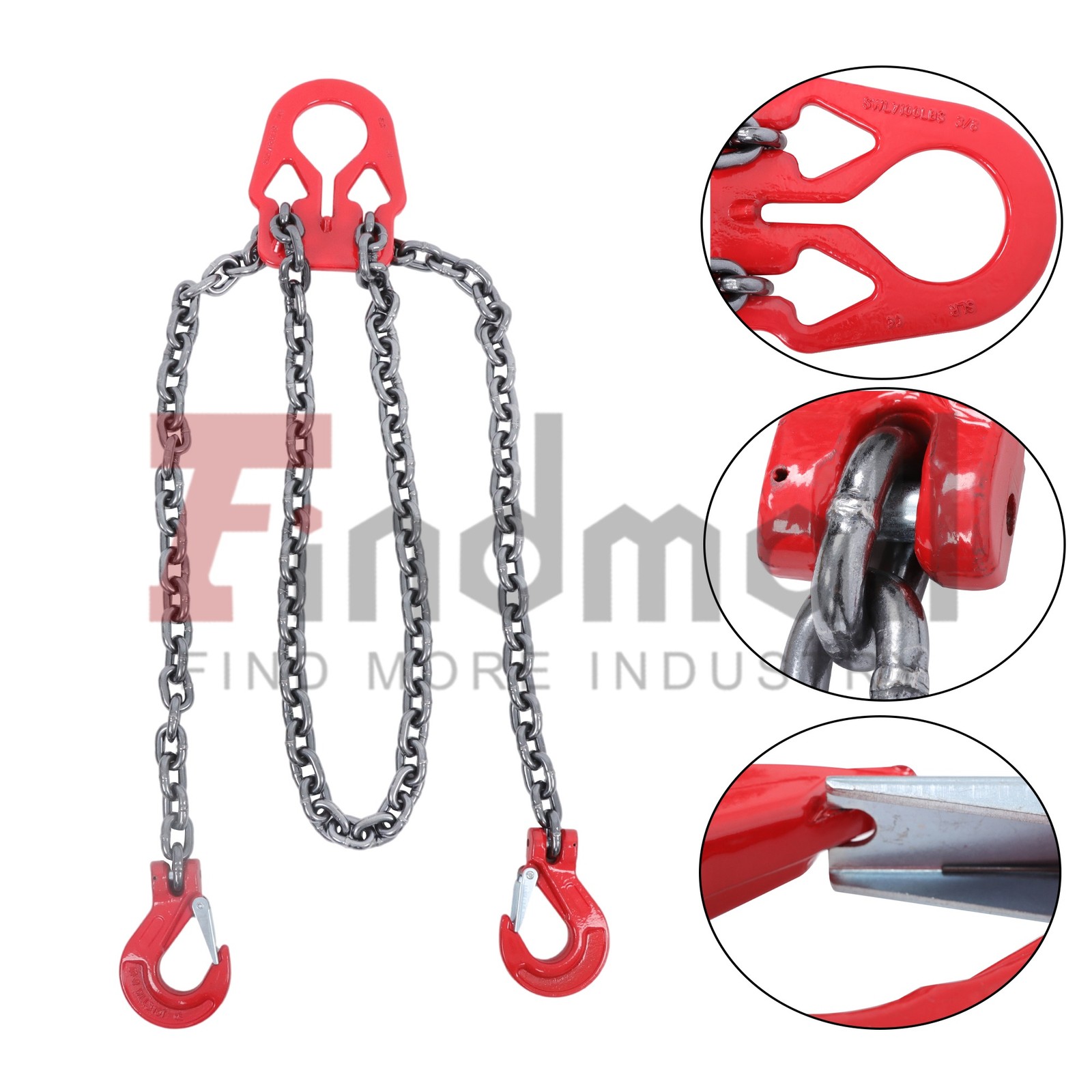 3/8" x10ft Chain Sling G80 7100lbs Lifting Chains with Adjuster Hooks 2 Legs Red