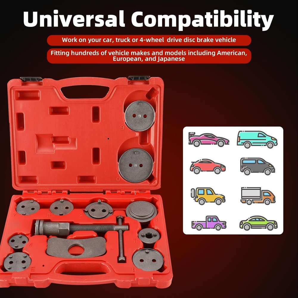 12 Pcs Disc Brake Caliper Tool Wind Back Rewind and Piston Compression Tool Kit