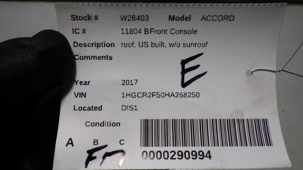 17 HONDA ACCORD Front Console roof