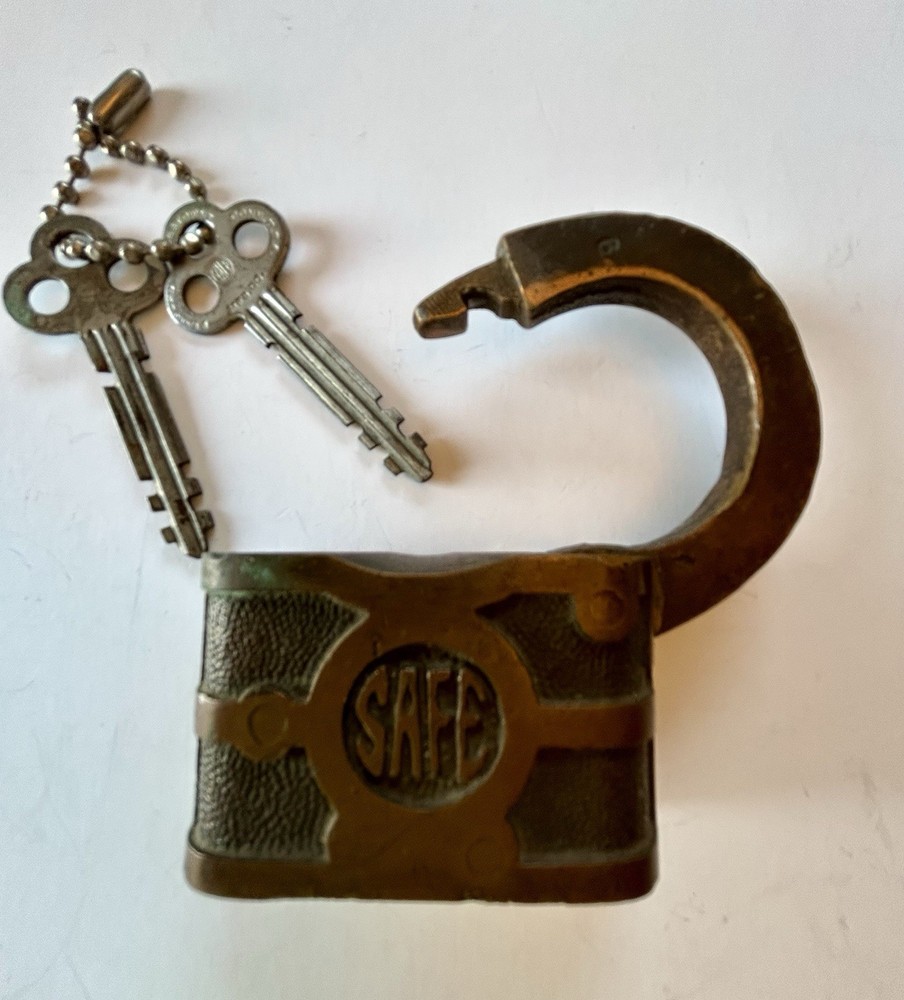 Antique Brass SAFE Padlock with 2 Keys