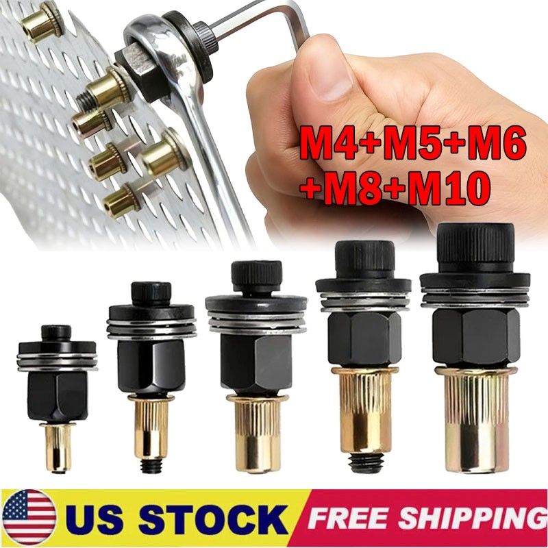 5Pcs Manual Rivet Nut Tool Adapter Carbon Steel Flat Head Threaded Insert Nuts