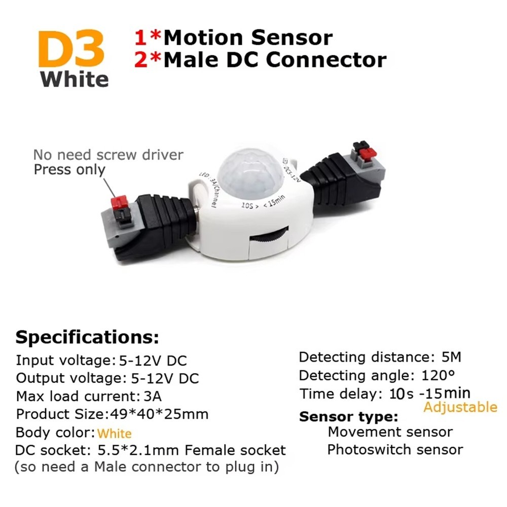 Motion Sensor Light 5V 12V DC Movement Detector Timer Automatic on OFF1432