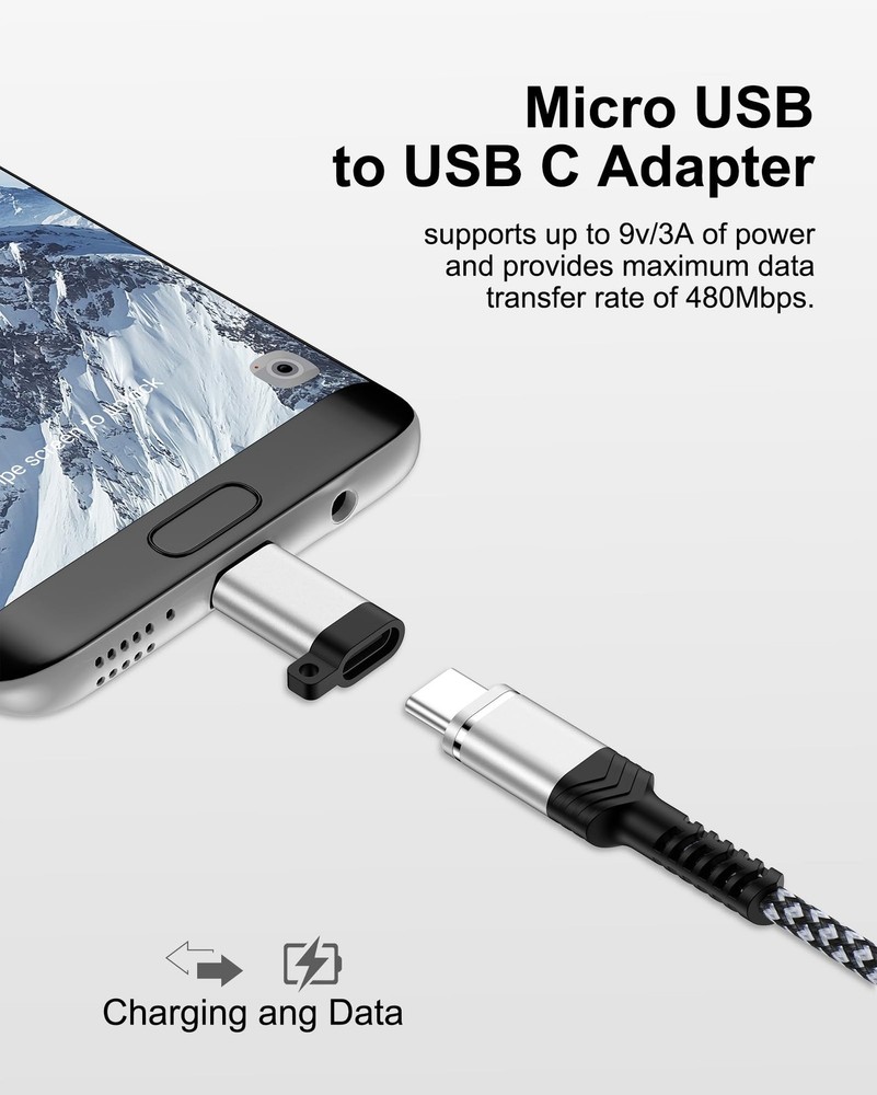Micro USB to C Adapter, 2-Pack 2 Pack C Silver
