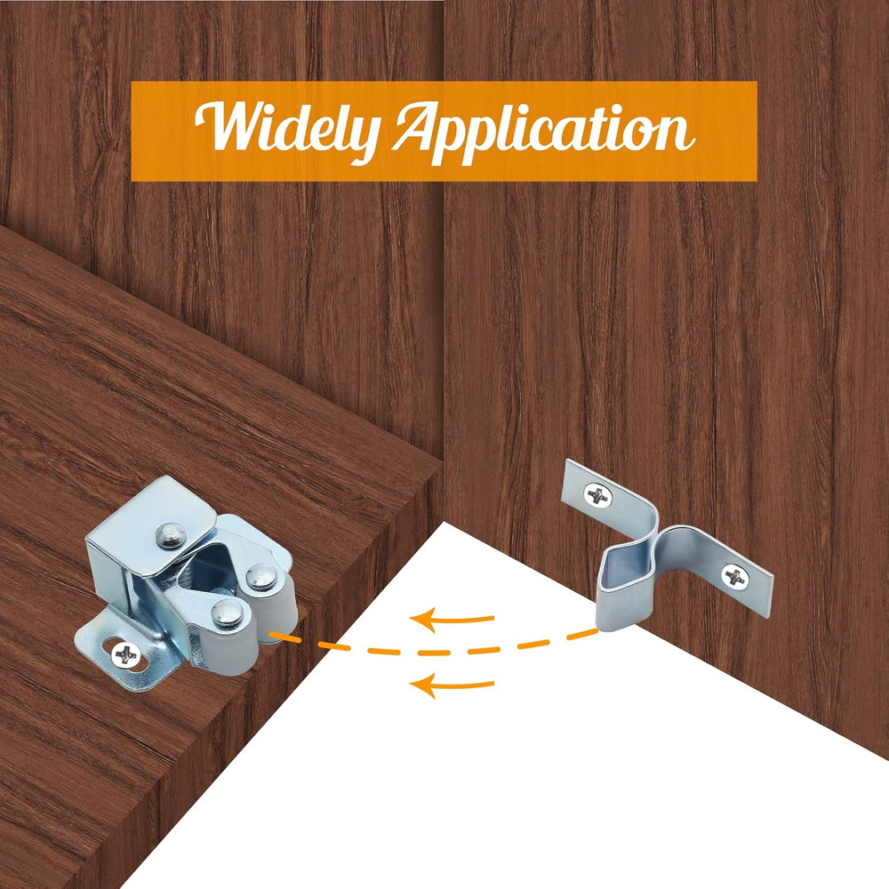 12 Pcs Double Roller Catch Cabinet Latches with Spear, Adjustable Catch Hardware