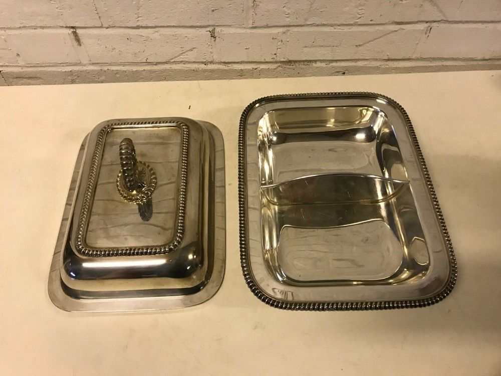 Vtg Antique E G Webster & Son Silverplated Divided Serving Dish w Cover