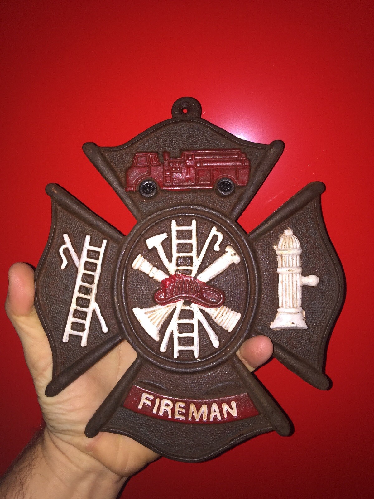 Firefighter Fireman Sign Plaque Fire Department Rescue Chief Maltese Cross 2 LBS