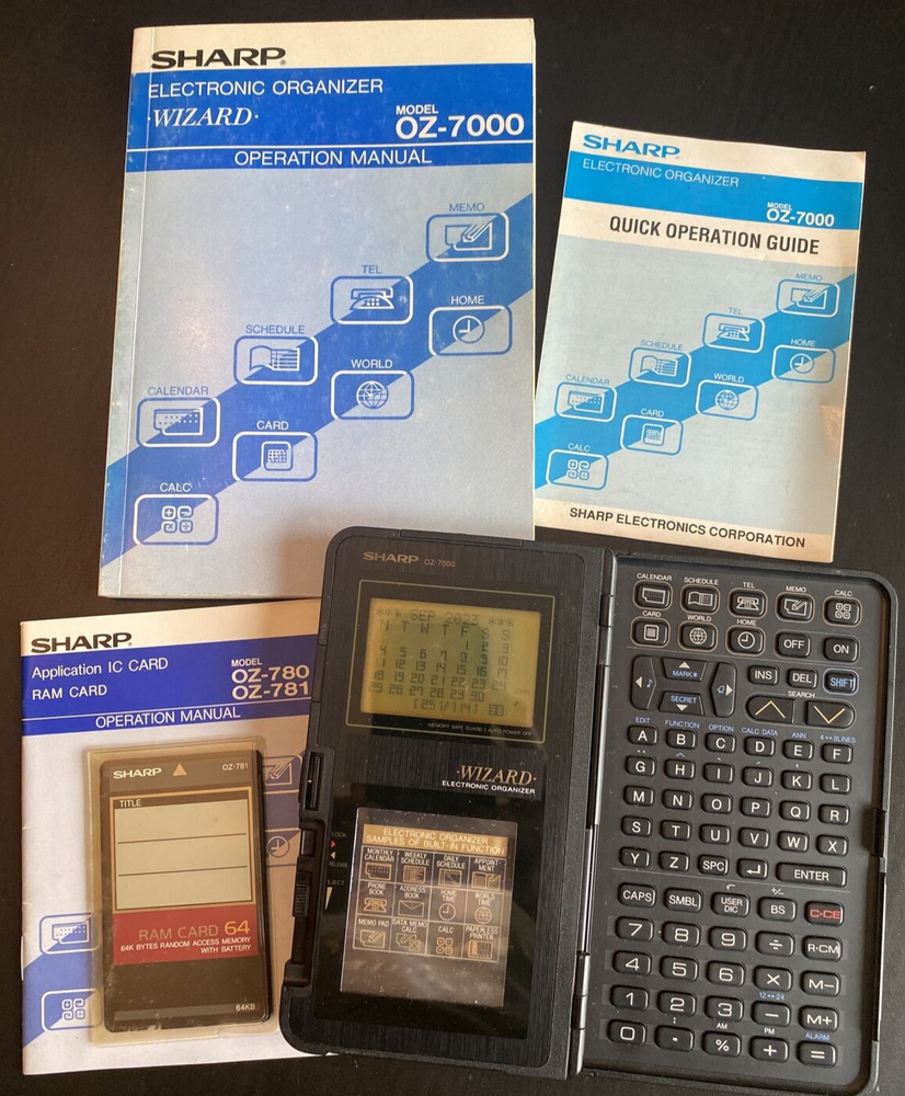 Vtg Sharp OZ-7000 Wizard Electronic Organizer Bundle- Tested Working - New Batts