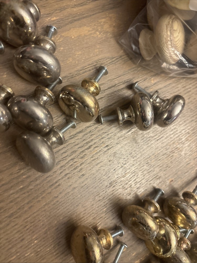 23 Brass/Silver Mid Century Modern Drawer Pulls Knobs Hardware LOT