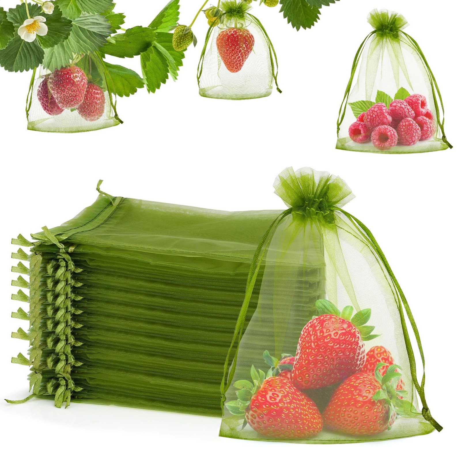 100 Pcs Fruit Protection Bags Tree Fruit Netting Mesh Bag with Drawstring