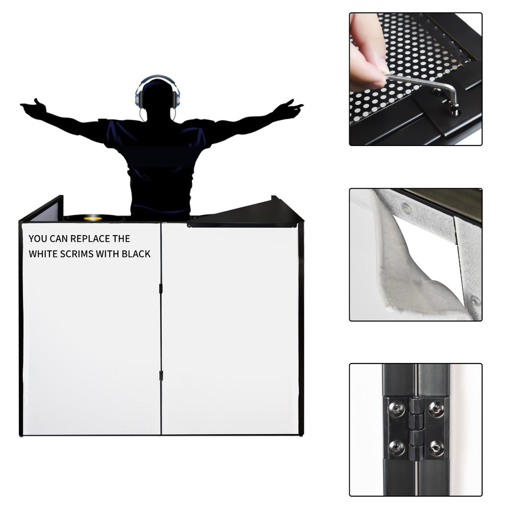 PRORECK DJ Facade Scrim Booth Table Panel Metal Frame Foldable White &Black