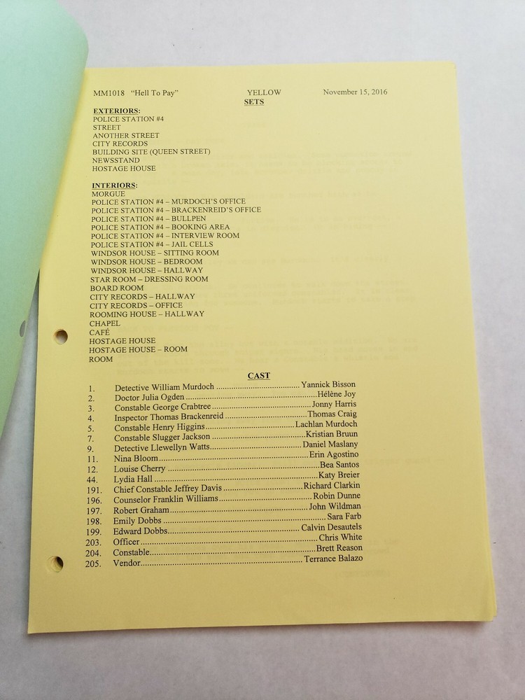 MURDOCH MYSTERIES / Peter Mitchell 2016 TV Script, THOMAS CRAIG "Hell to Pay"