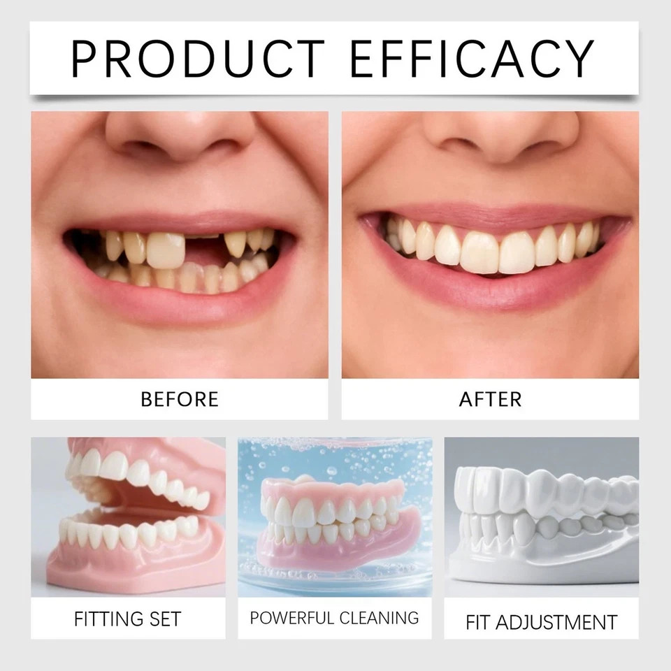 Full Denture Set Upper Lower False Teeth Replacement for Men Women