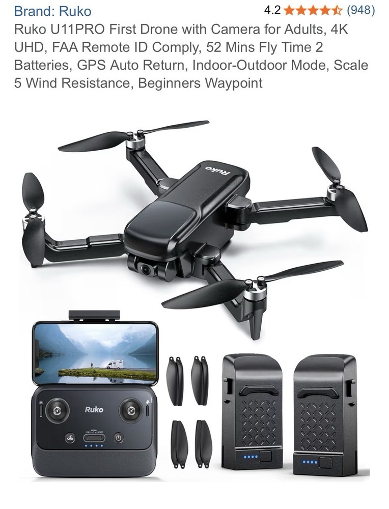 RUKO U11 PRO DRONE GPS AUTO RETURN FOLDABLE QUADCOPTER With CAMERA -,NEW