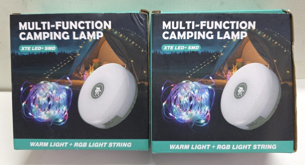 2pk Multi-Function Camping Lamp, Warm Light, RGB Light String, XTE LED+SMD