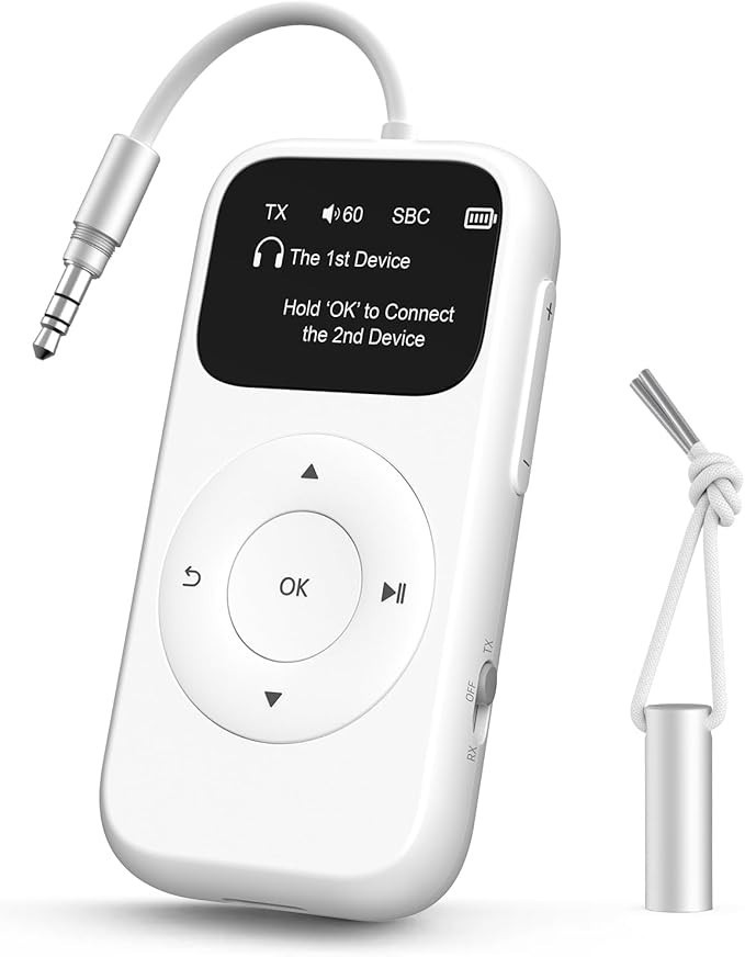 Portable, Long battery life, Dual Pairing, LED Screen, Bluetooth 5.3 Adapter