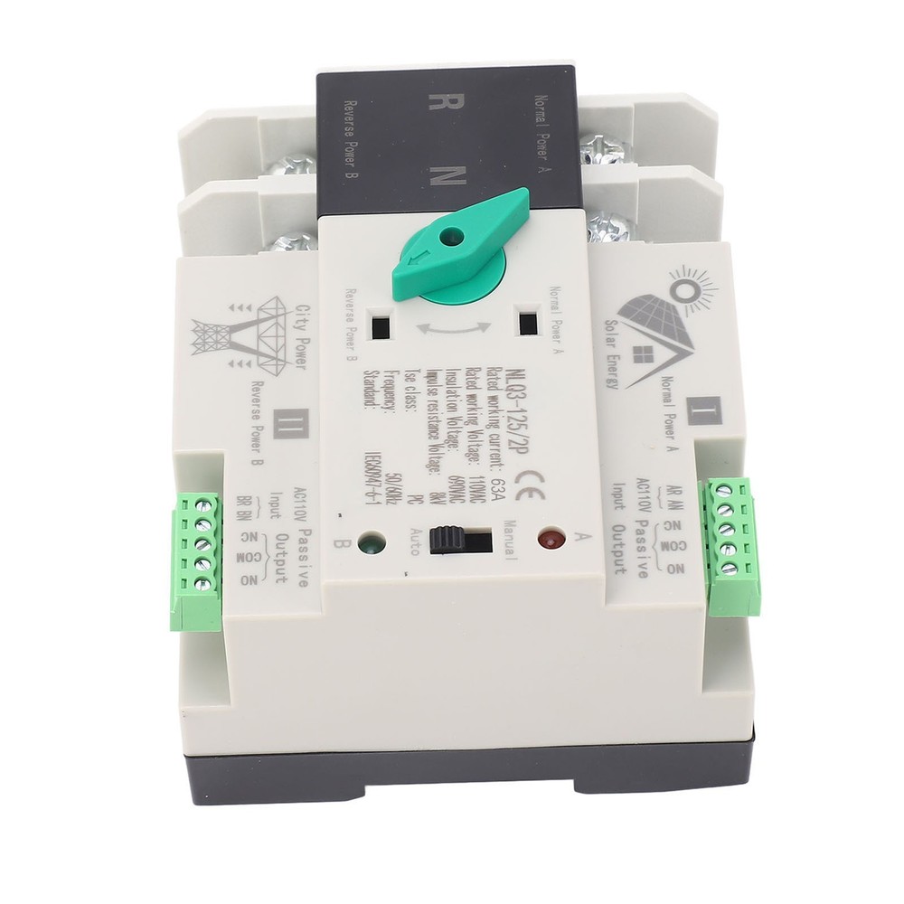 2P 110V 63A Power Automatic Transfer Switch PV Circuit Changeover Switch