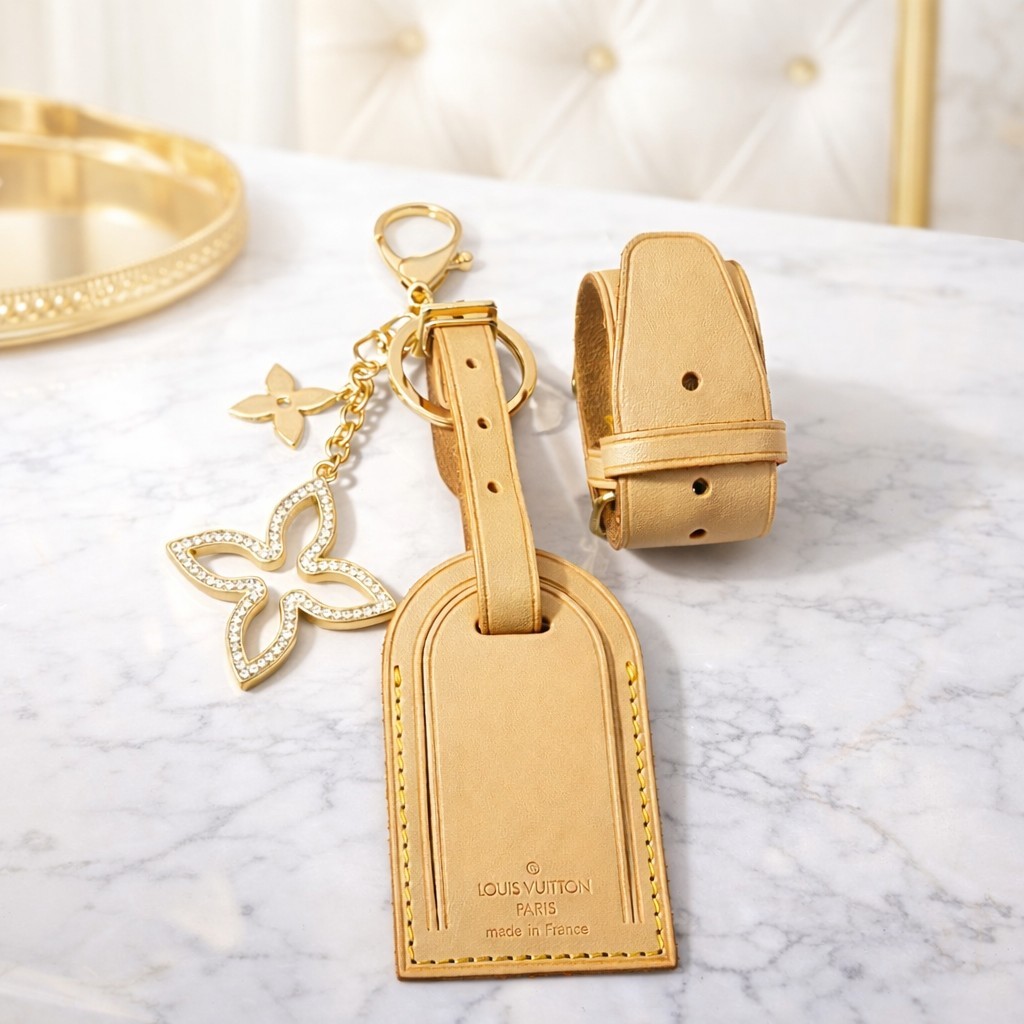 100% Authentic Louis Vuitton Luggage Tag/  Name Tag with Unbranded Keycharm