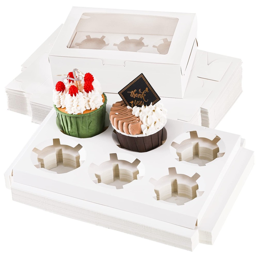 50-Pack 6-Count White Cupcake Box with Window Insert Bakery Pastry Container