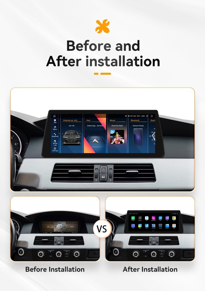 10.25" For BMW CCC 5 Series E60 E61 Wireless CarPlay Car Touch Screen Android 13