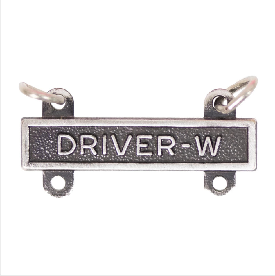 GENUINE U.S. ARMY QUALIFICATION BAR: DRIVER W - SILVER OXIDIZED FINISH