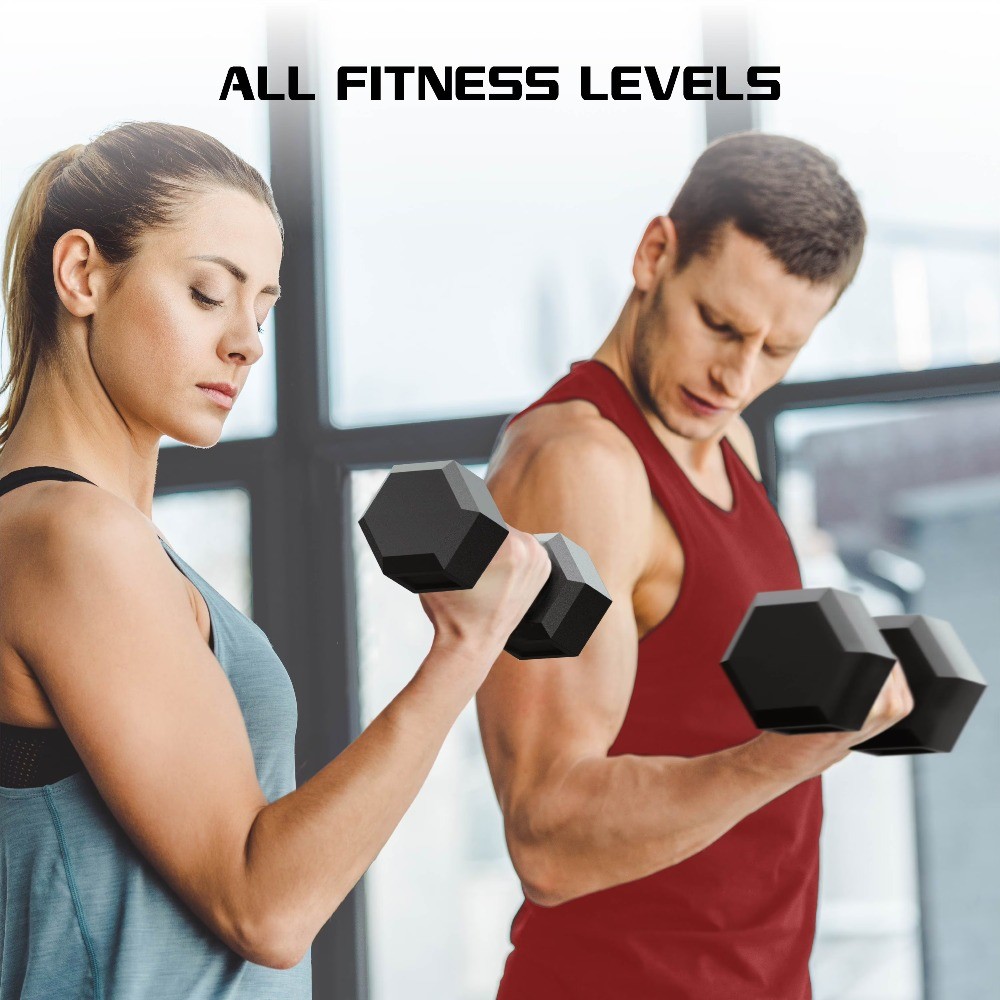 35lbs Rubber Hex Dumbbell – Solid Steel Handle, Durable Rubber Coating