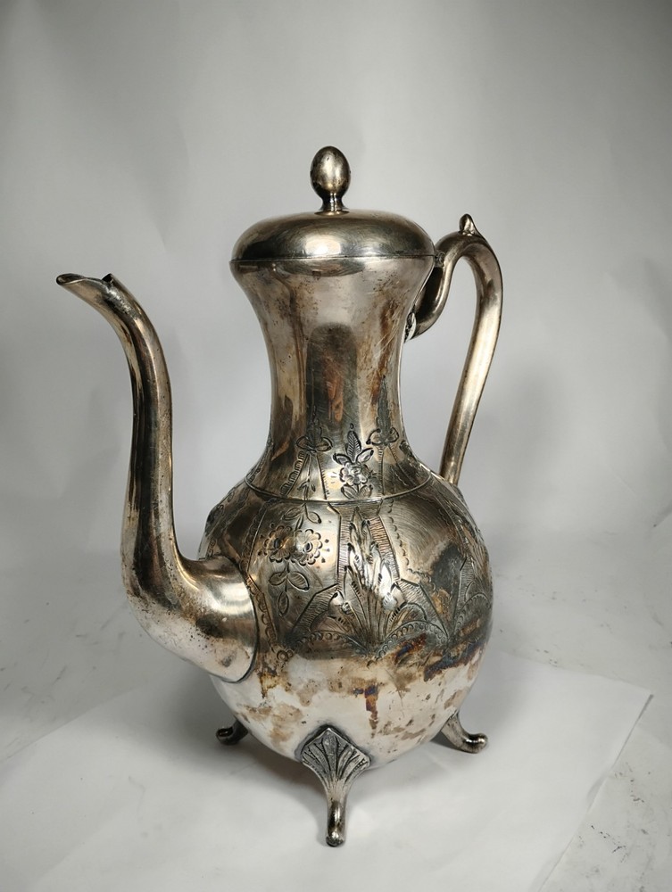 Old Vintage Ornate Silver Plated Teapot Tarnished Engraved Unique Designs