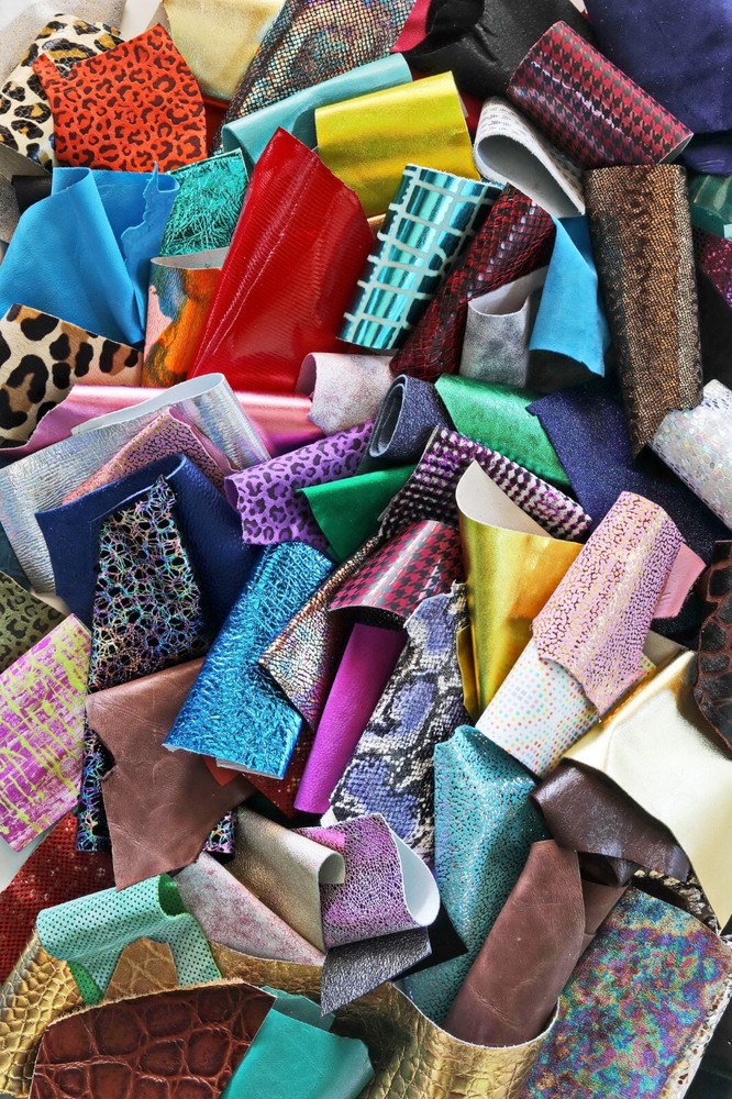 100 Leather scraps RANDOM selection MIX printed metallic solid patent 2x4" size