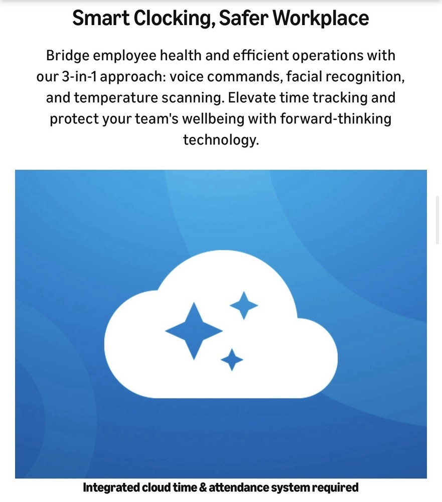 uAttend DR2500 Biometric Time Clock Facial Recognition RFID Temp Reader Cloud