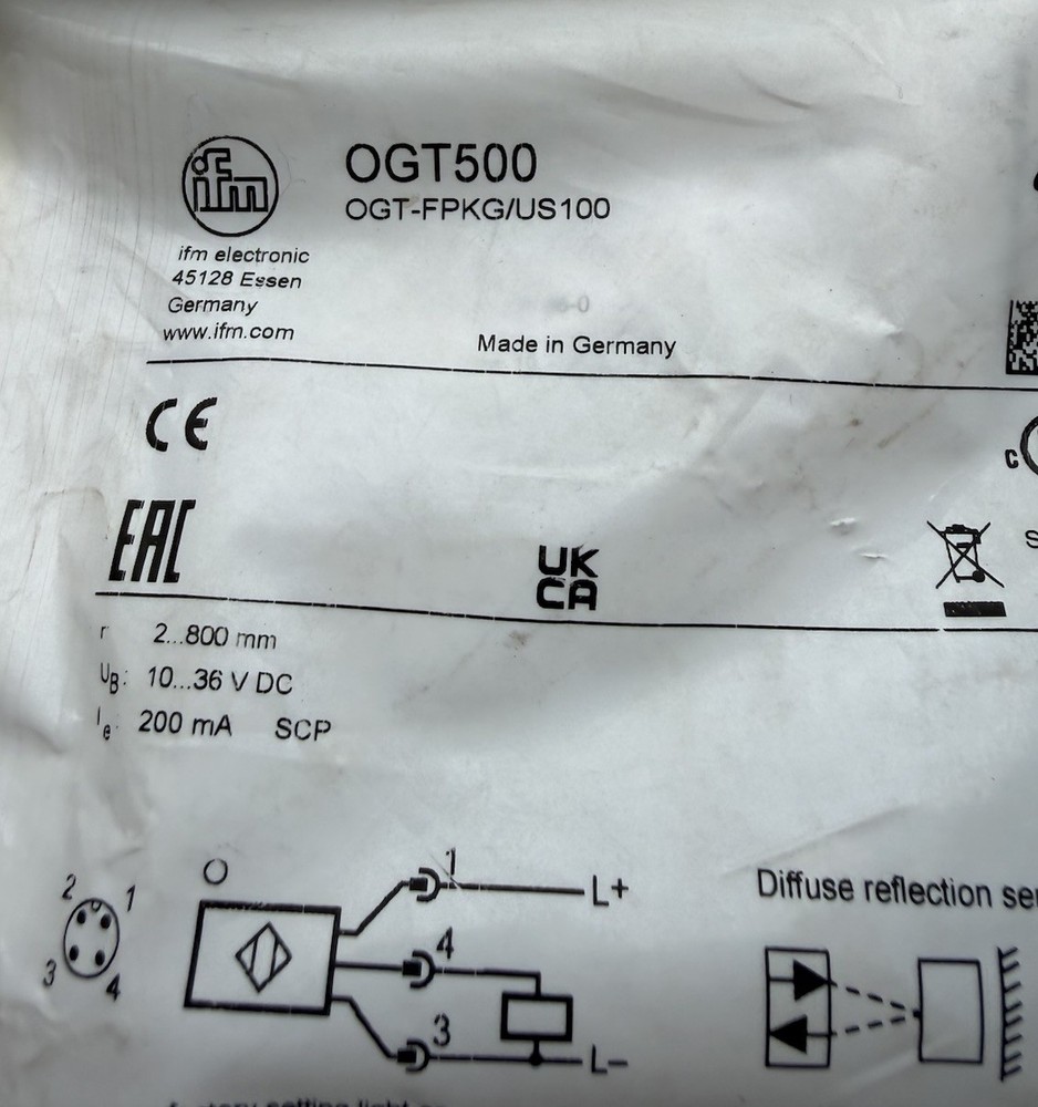 IFM OGT500  Diffuse Reflection Sensor OGT-FPKG/US100 NEW NEVER BEEN USED1Pc