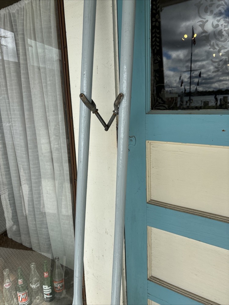 Antique Rowboat Oars Solid Ash Painted Gray 84” With Oar Locks