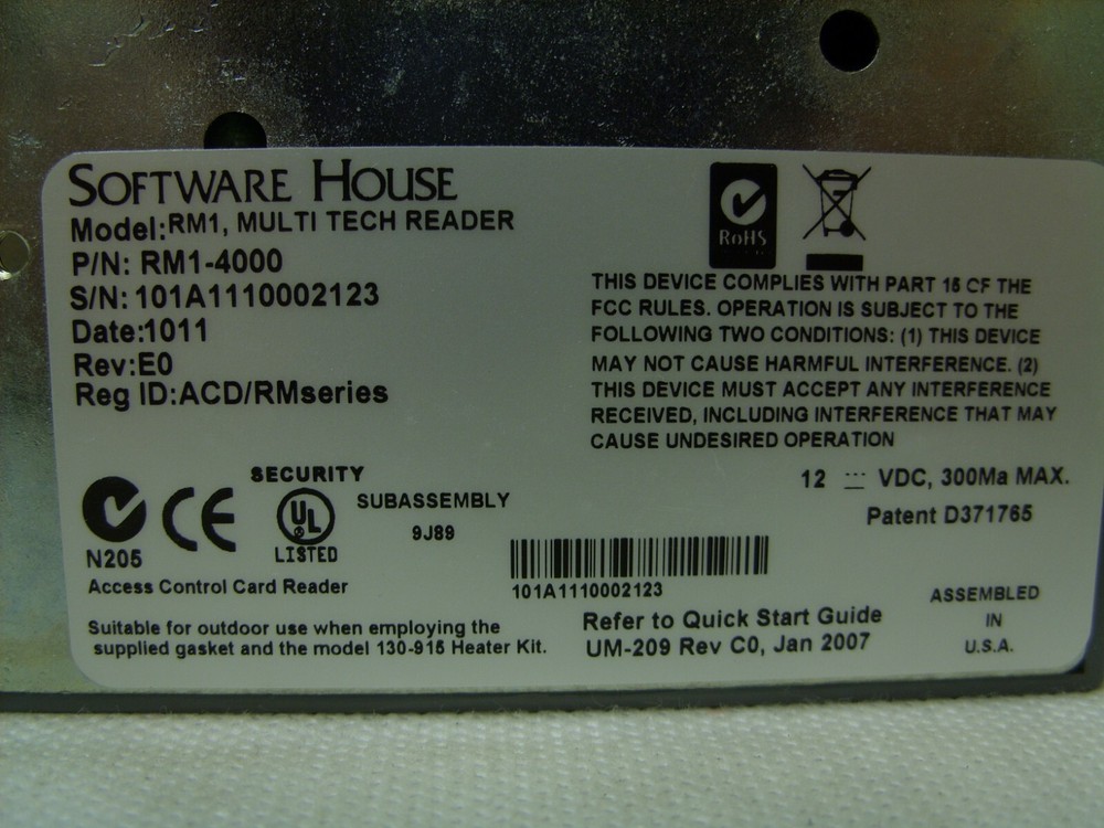 Software House RM1 RM1-4000 Multi-Tech Wall Mount Access Control Reader Damaged