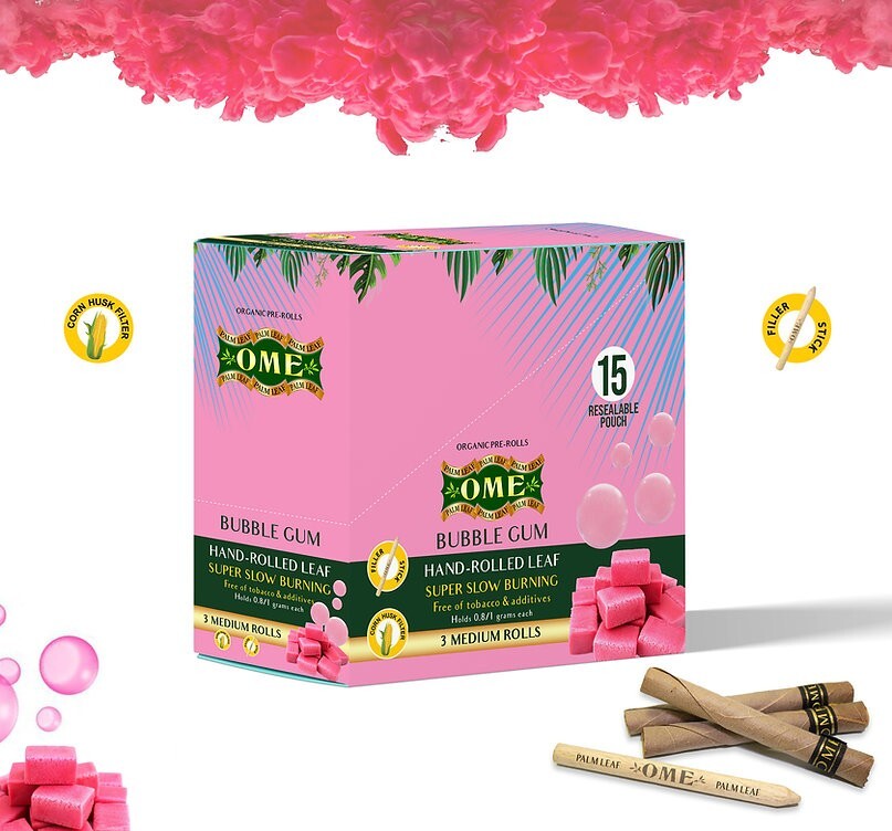 Palm leaf Pack Count 45 medium/Slim Wraps 100% Organic OME - BUBBLE GUM