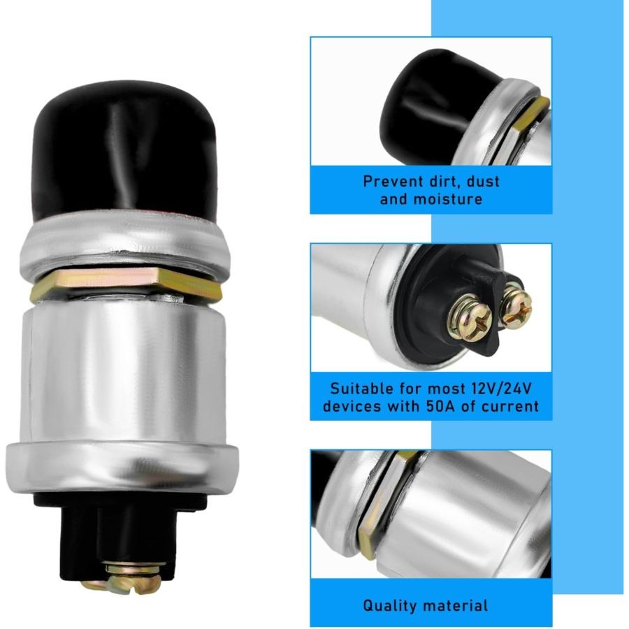 2 PCS Push Button Momentary Starter Switch, 12/24V Engine Start Ignition-Black