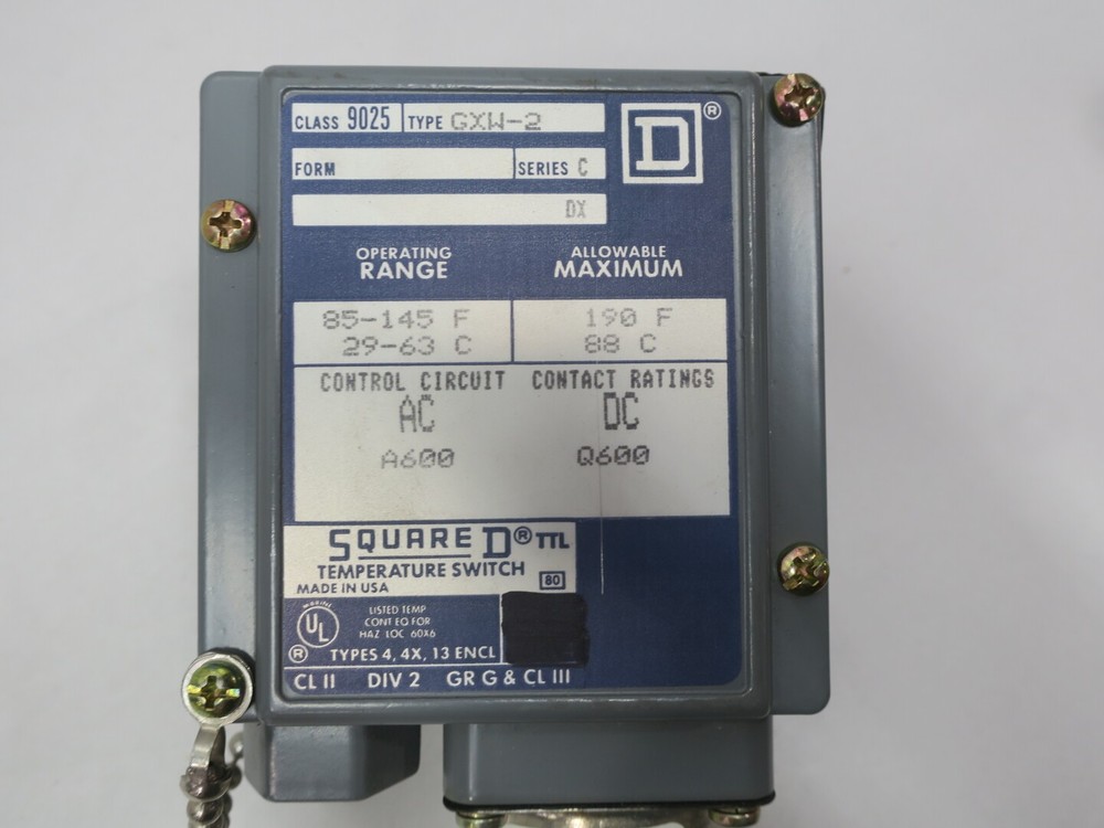 Square D 9025 GXW-2 Temperature Switch 85-145f