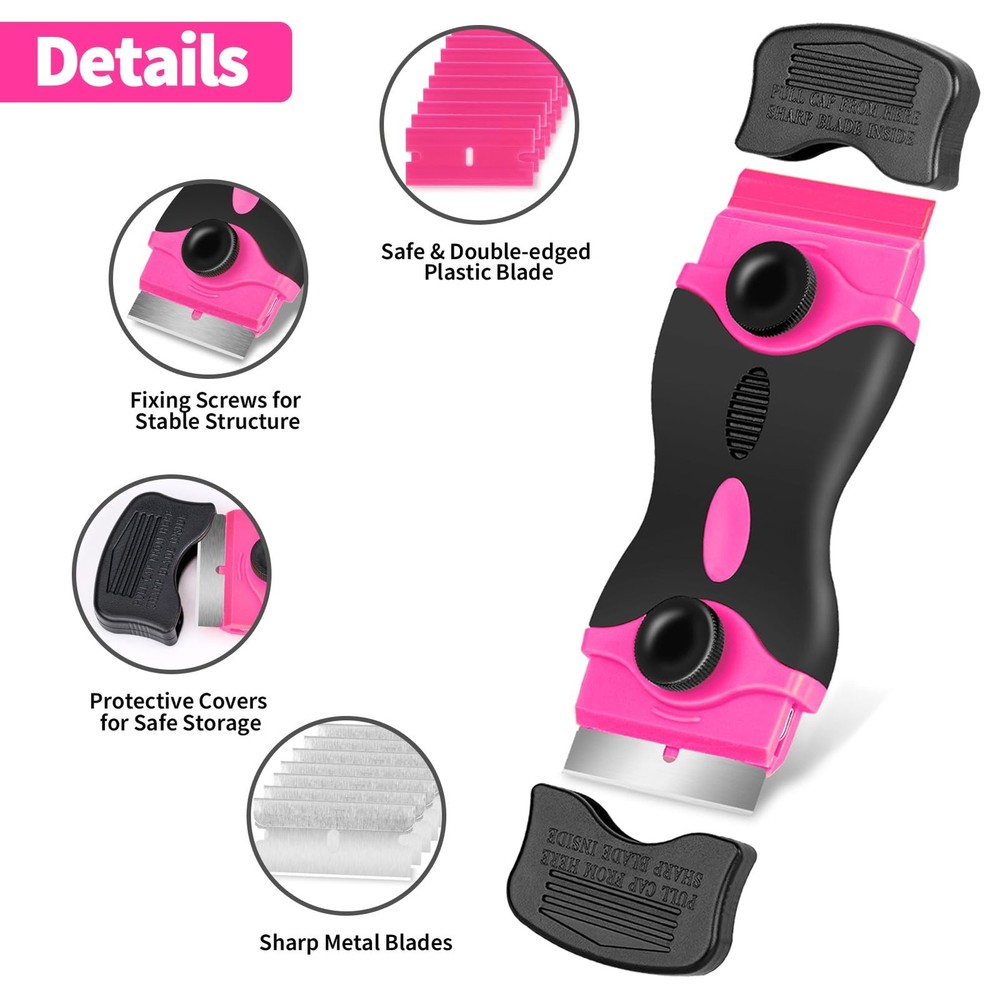 Razor Blade Scraper Tool Kit - 2Pack Scrapers & 40Pcs 2Pack+40Pcs, Pink