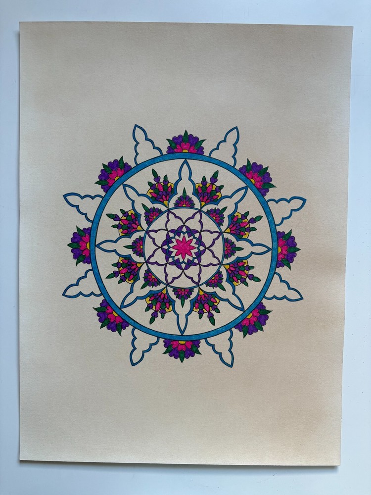 Original Art-Drawing-Circular Pattern-Rosette-Mandala -9" x 12" A4 - Artwork