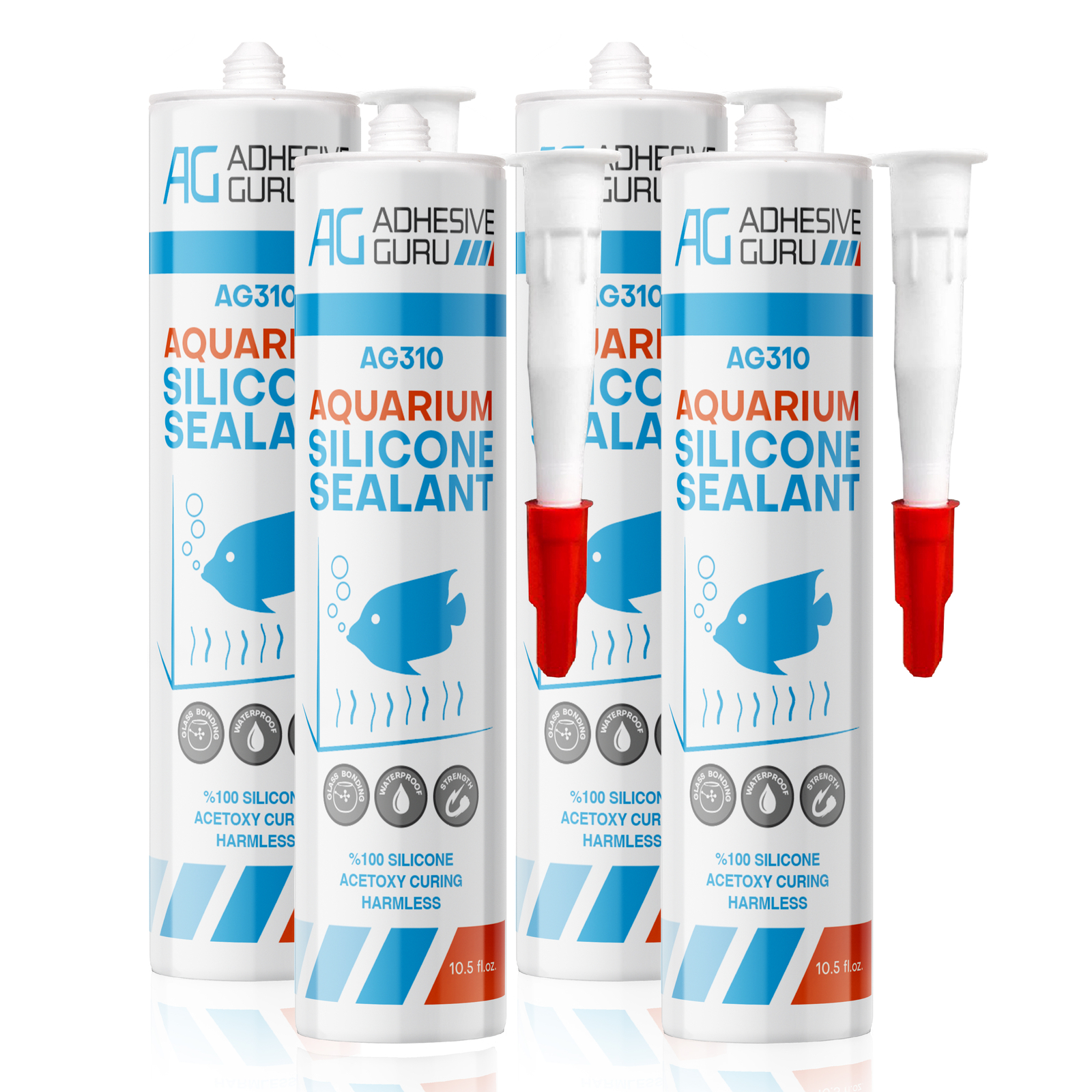 Aquarium Silicone Sealant Clear (10.5 fl oz), 100% Non-Toxic for fish 4 pk