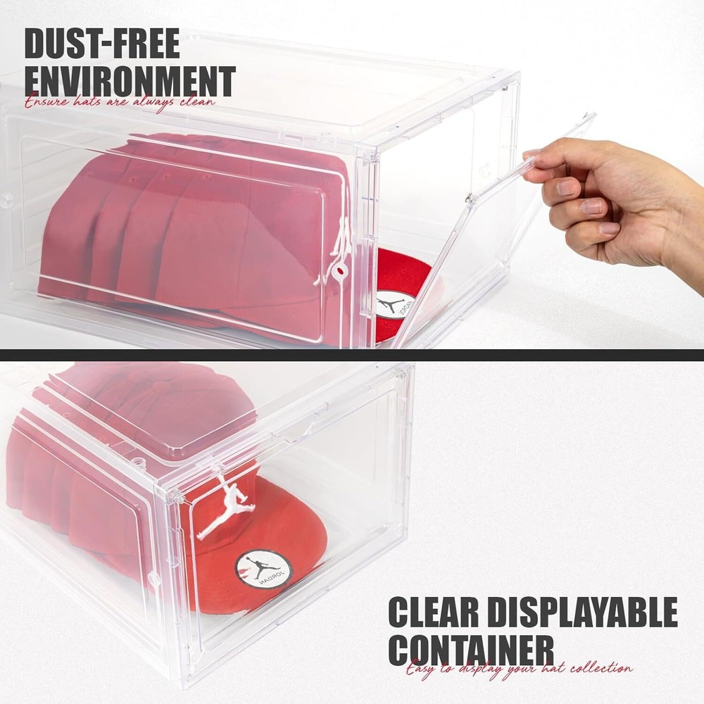 6 Pack Hat Organizer Box Stackable Clear Baseball Caps Holder Box Container NEW