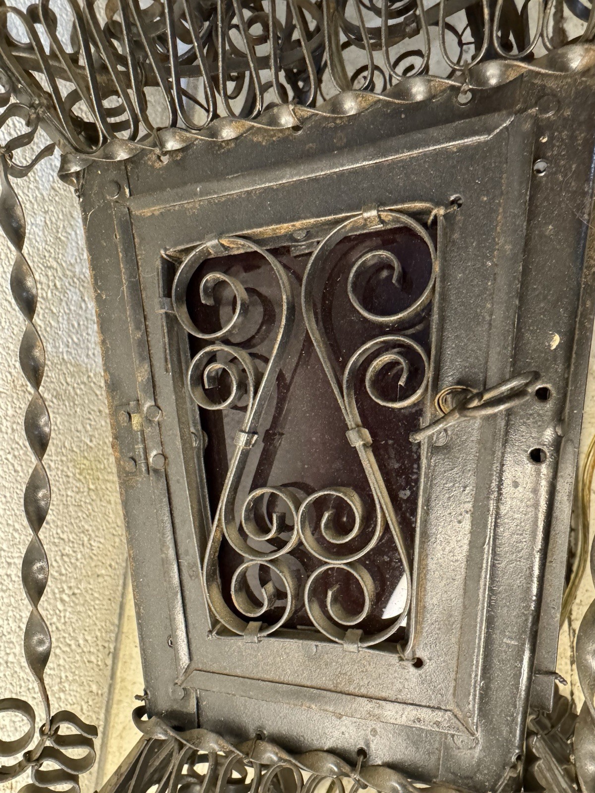 Antique Venetian Wrought Iron Lantern Hanging Electrified Light Gothic Italian