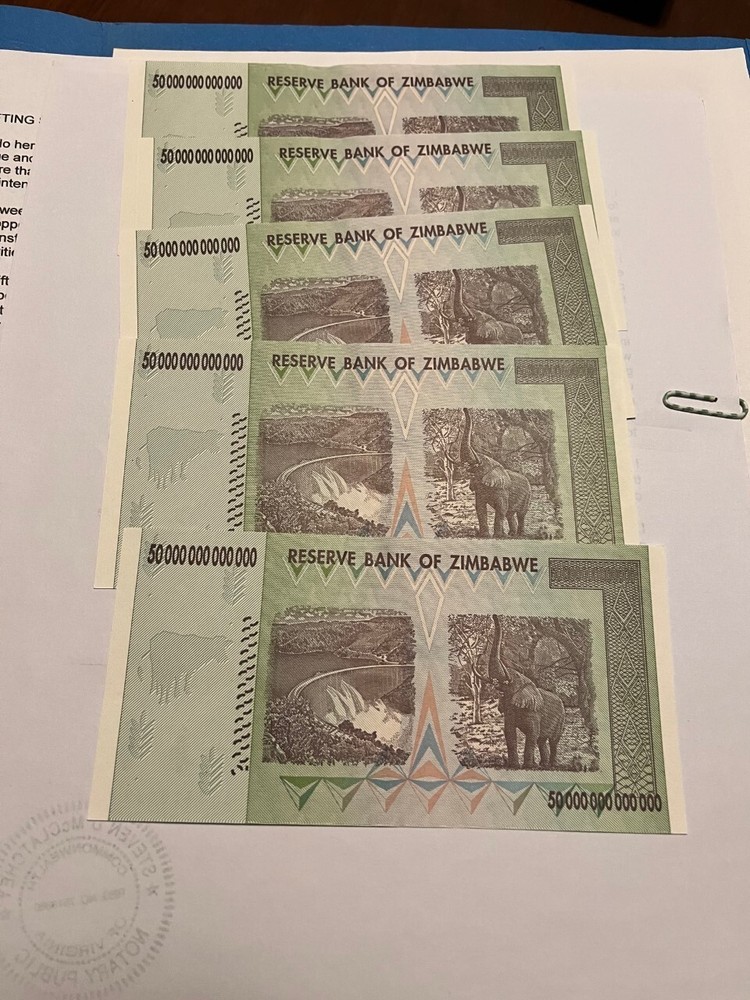 Zimbabwe 50 trillion dollars banknotes