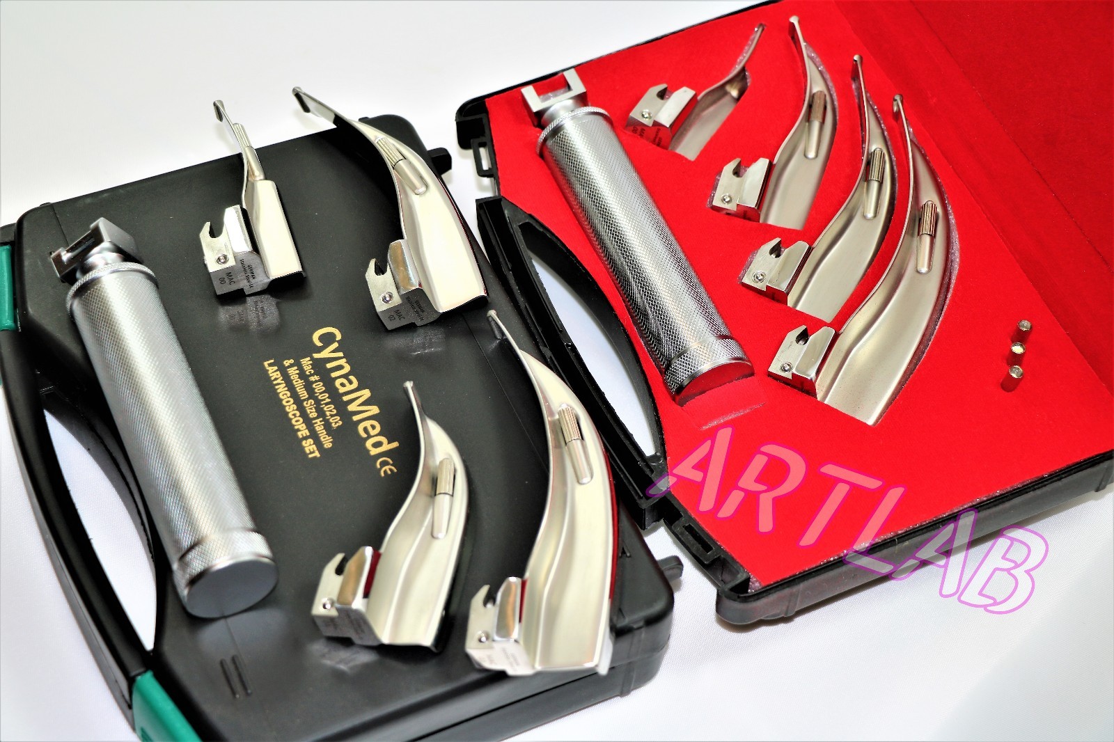 PREMIUM LARYNGOSCOPE SET OF 4 INTUBATION BLADES + MEDIUM HANDLE CYNAMED