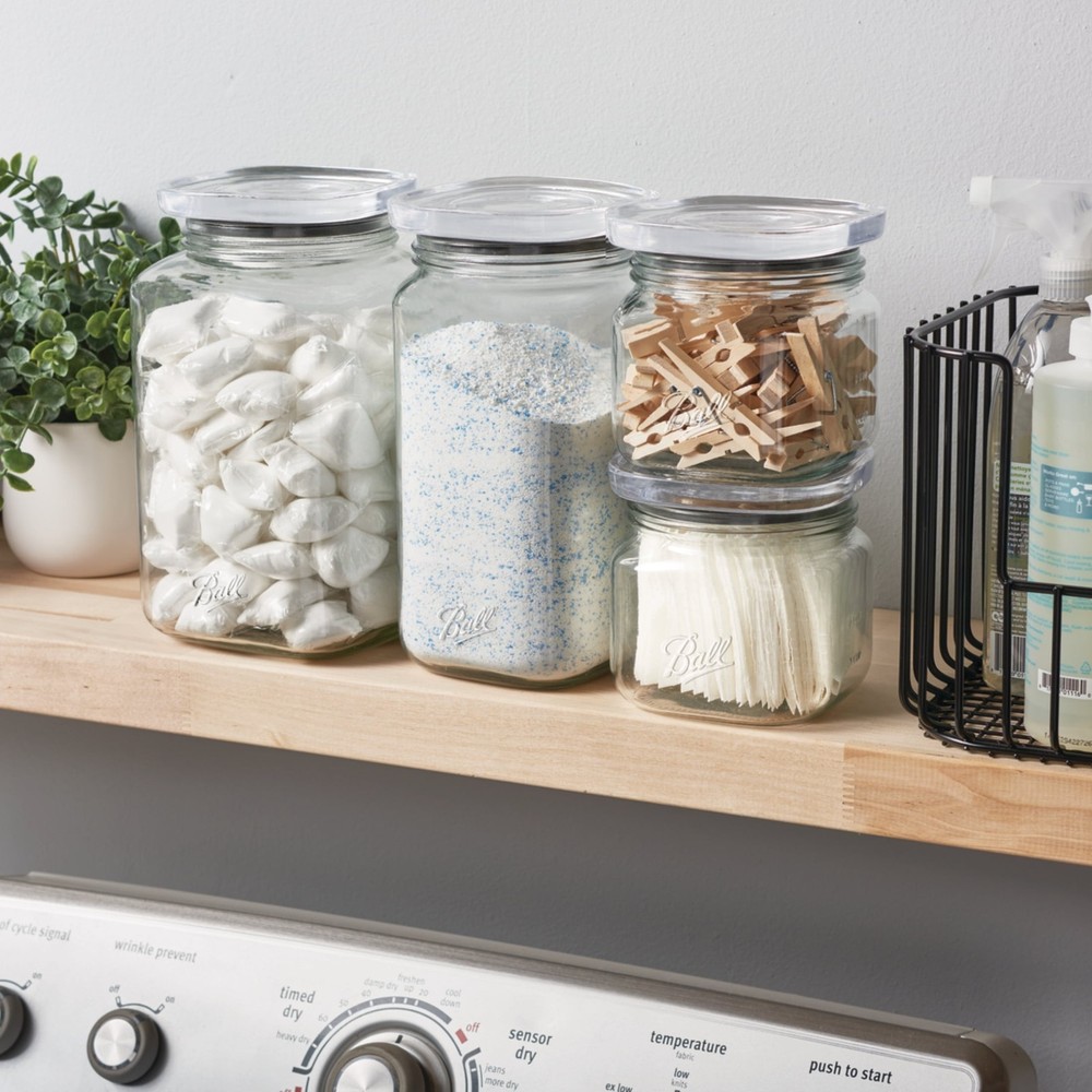 (2 pack Quart Glass Jar W/ Glass Lid 4 Cup Stackable Pantry Storage Container