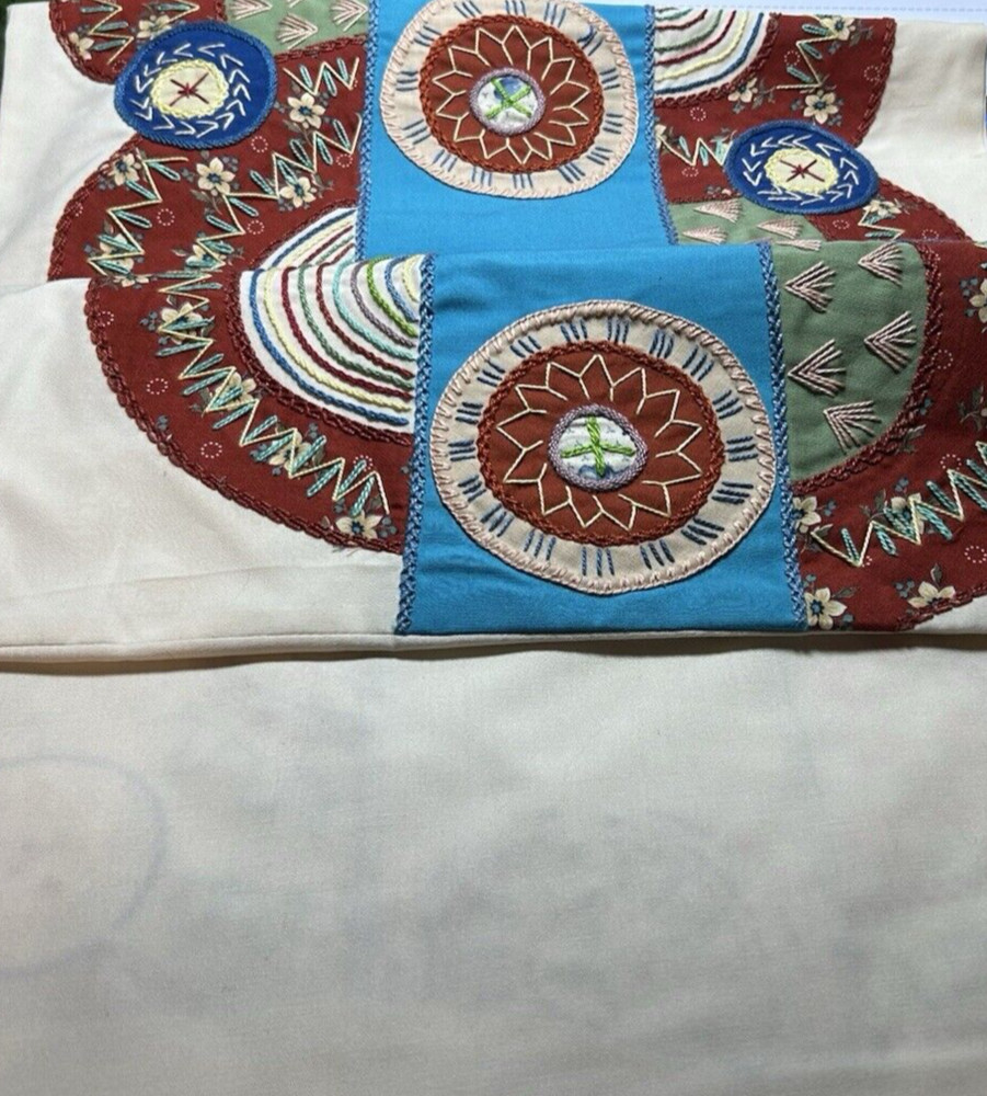 Handmade~Table Runner~Hand Embroidered~Patchwork Table Runner~ 16 .5" X 78"