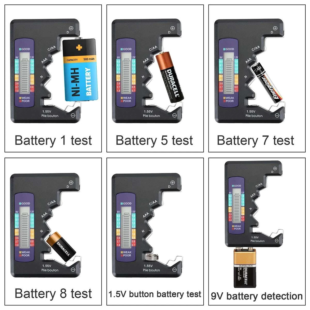 Digital LCD Battery Tester Universal Volt Checker AAA AA C D 9V & Button Cell