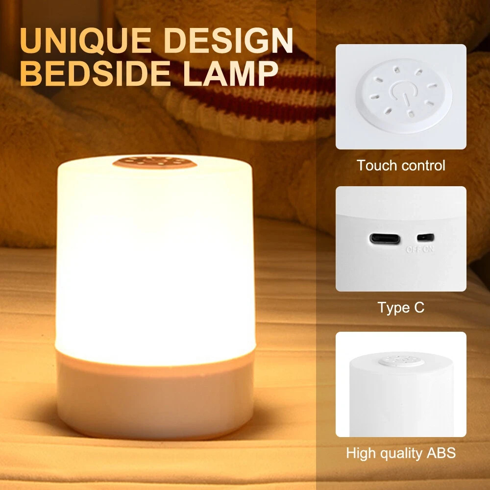 LED Table Lamp Touch Sensor Dimmable Night Light USB Rechargeable Bedside Lamp