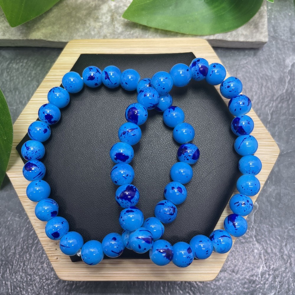 2 PC Handmade Bead Beaded Stackable 7” Plus Stretch Bracelet New C1545